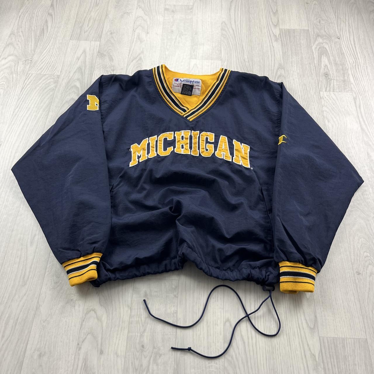 VINTAGE Y2K CHAMPION MICHIGAN PULLOVER WINDBREAKER JACKET NAVY YELLOW
