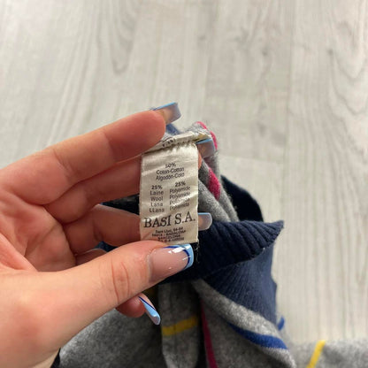 VINTAGE Y2K LACOSTE QUARTER ZIP STRIPED KNITTED JUMPER GREY