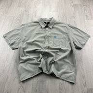 VINTAGE 00s TIMBERLAND CHECKERED CROPPED SHORT SLEEVE BUTTON UP SHIRT GREEN