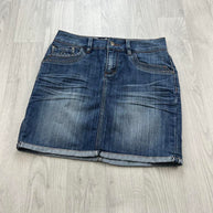 VINTAGE Y2K CACHE DIAMANTE DENIM LOW RISE MINI SKIRT BLUE