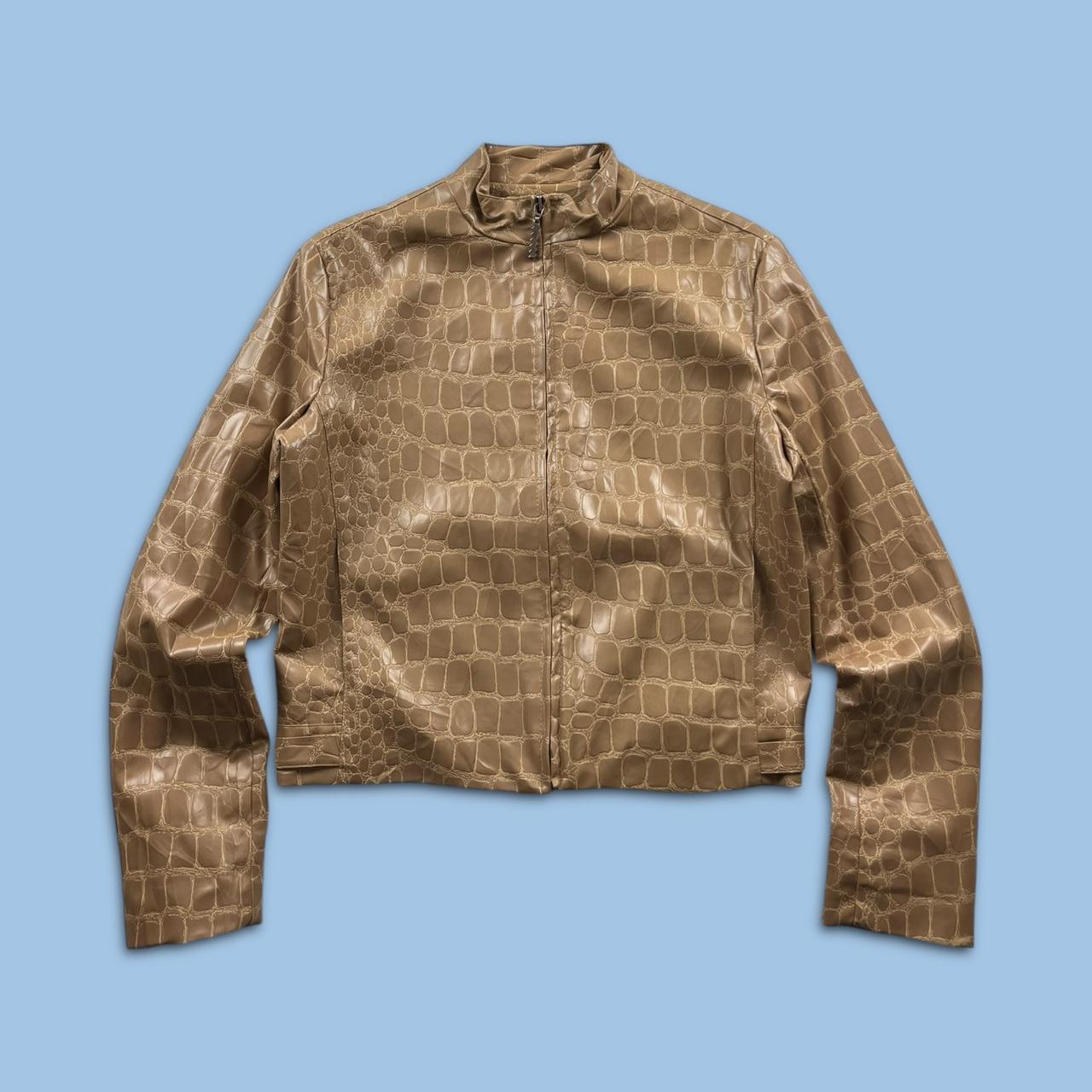 VINTAGE Y2K SNAKE PRINT LEATHER STYLE JACKET BEIGE (S)