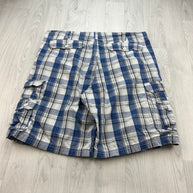 VINTAGE Y2K LEE BAGGY CHECKERED PLAID CARGO SHORTS WHITE / BLUE