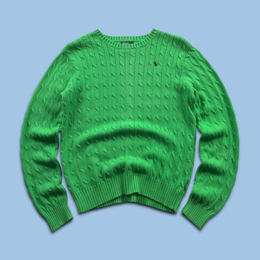 VINTAGE Y2K POLO RALPH LAUREN CHUNKY CABLE KNITTED JUMPER GREEN