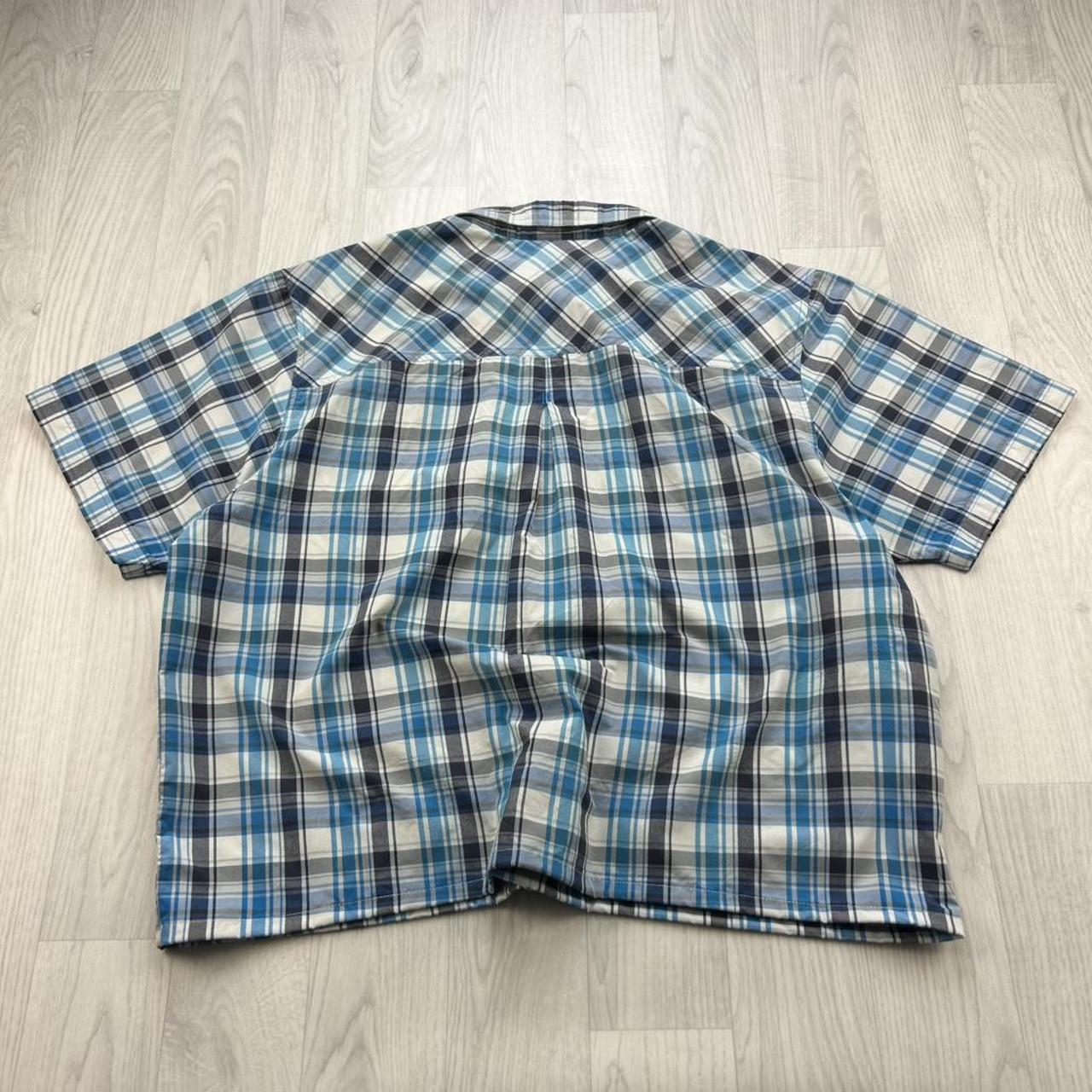 VINTAGE 00s THE NORTH FACE CHECKERED CROPPED SHORT SLEEVE BUTTON UP SHIRT BLUE