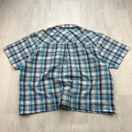 VINTAGE 00s THE NORTH FACE CHECKERED CROPPED SHORT SLEEVE BUTTON UP SHIRT BLUE