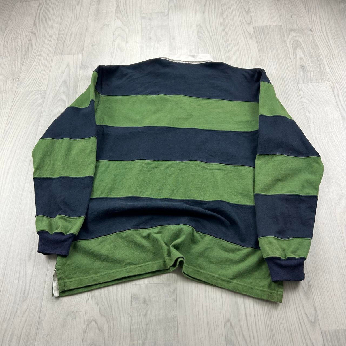 VINTAGE Y2K RALPH LAUREN STRIPED LONG SLEEVE RUGBY POLO SHIRT GREEN / NAVY