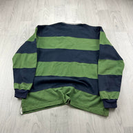 VINTAGE Y2K RALPH LAUREN STRIPED LONG SLEEVE RUGBY POLO SHIRT GREEN / NAVY