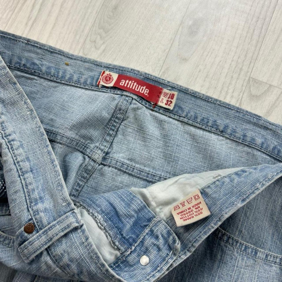 VINTAGE Y2K EMBROIDERED BAGGY JEANS BLUE