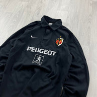 VINTAGE Y2K NIKE STADE TOULOUSAIN CENTENARY LONG SLEEVE RUGBY POLO SHIRT BLACK