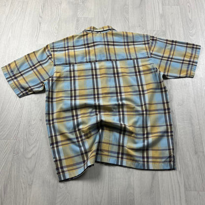 VINTAGE Y2K QUIKSILVER CHECKERED SHORT SLEEVE SHIRT BLUE YELLOW