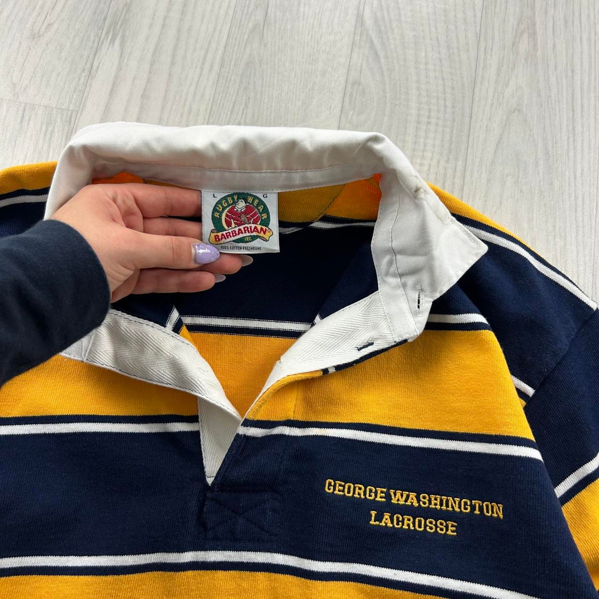 VINTAGE Y2K STRIPED LONG SLEEVE RUGBY POLO SHIRT YELLOW NAVY