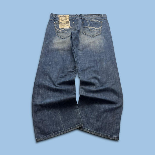 VINTAGE Y2K PARISH NATION BAGGY WIDE LEG HIP HOP JEANS BLUE