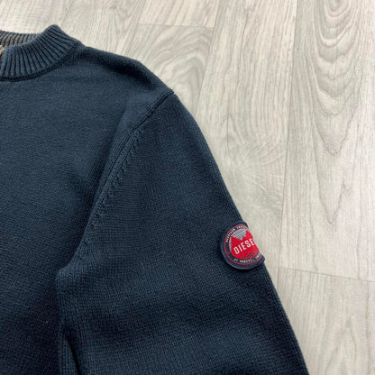 DIESEL CHUNKY RIBBED QUARTER ZIP KNITTED JUMPER NAVY