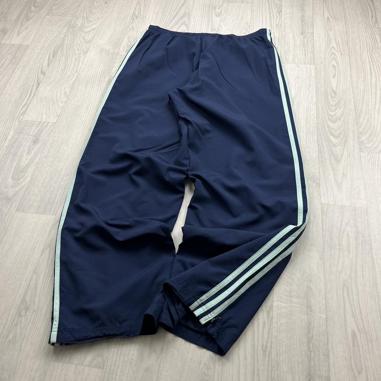 VINTAGE Y2K ADIDAS SIDE STRIPE BAGGY TRACKSUIT BOTTOMS NAVY GREEN (L Ws)