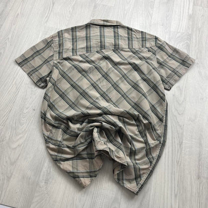 VINTAGE Y2K RIP CURL PLAID SHORT SLEEVE BUTTON UP SHIRT BEIGE
