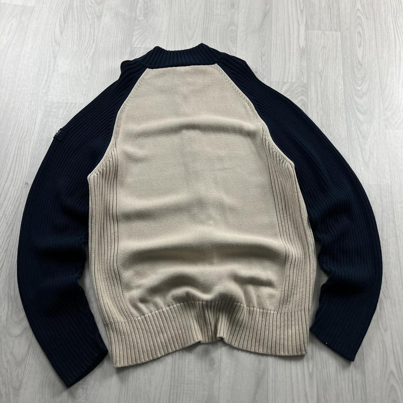 VINTAGE Y2K KICKERS CHUNKY RIBBED SPELL OUT ZIP KNITTED JUMPER CREAM NAVY