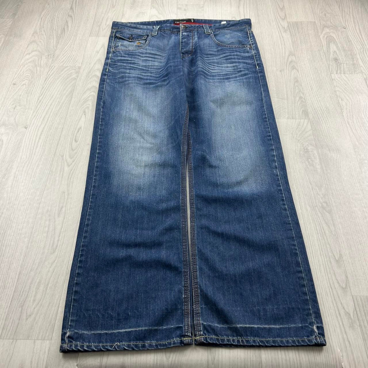 VINTAGE Y2K FISHBONE BAGGY JEANS BLUE