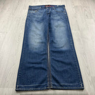 VINTAGE Y2K FISHBONE BAGGY JEANS BLUE