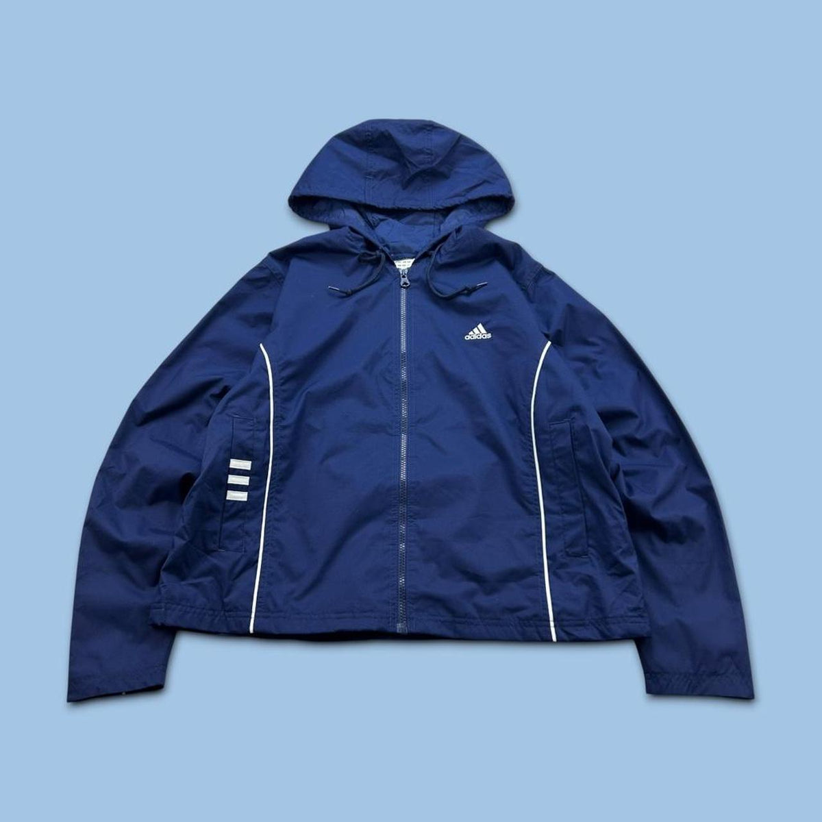 VINTAGE Y2K ADIDAS HOODED WINDBREAKER JACKET NAVY