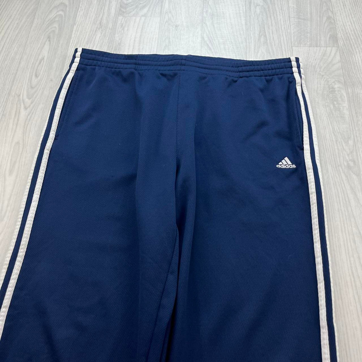 VINTAGE Y2K ADIDAS SIDE STRIPE BAGGY TRACKSUIT BOTTOMS NAVY