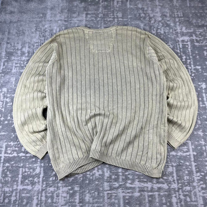 VINTAGE Y2K IZOD JEANS RIBBED ESSENTIAL KNITTED JUMPER CREAM