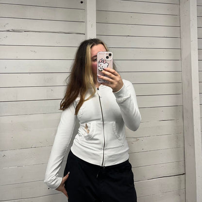 VINTAGE Y2K ANIMAL ZIP HOODIE WHITE