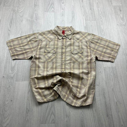 VINTAGE Y2K ANIMAL CHECKERED SHORT SLEEVE SHIRT CREAM