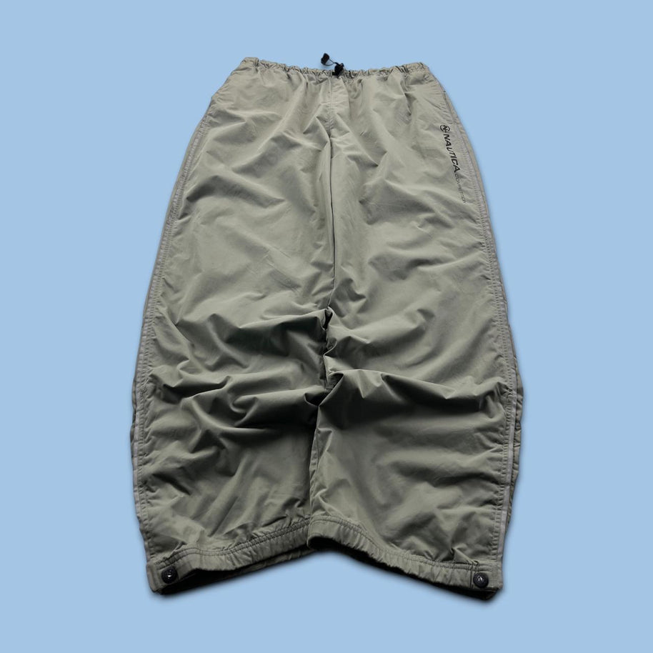 VINTAGE Y2K NAUTICA BAGGY WATERPROOF TRACKSUIT BOTTOMS KHAKI