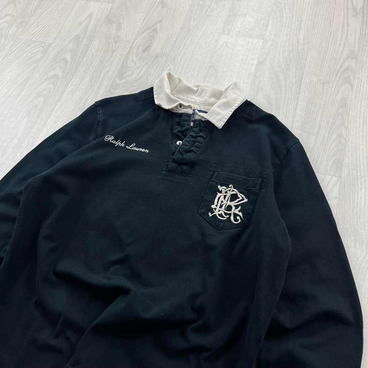 VINTAGE Y2K RALPH LAUREN 3 LONG SLEEVE RUGBY POLO SHIRT BLACK