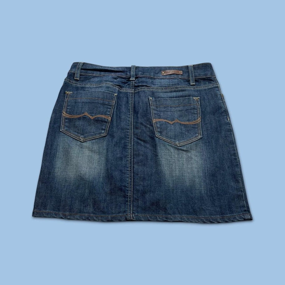 VINTAGE Y2K HERITAGE EMBROIDERED DENIM MINI SKIRT BLUE