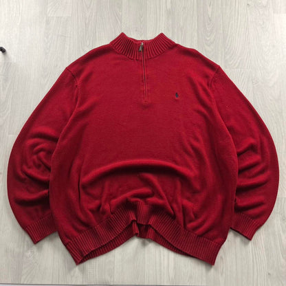 VINTAGE Y2K POLO RALPH LAUREN CHUNKY QUARTER ZIP KNITTED JUMPER RED