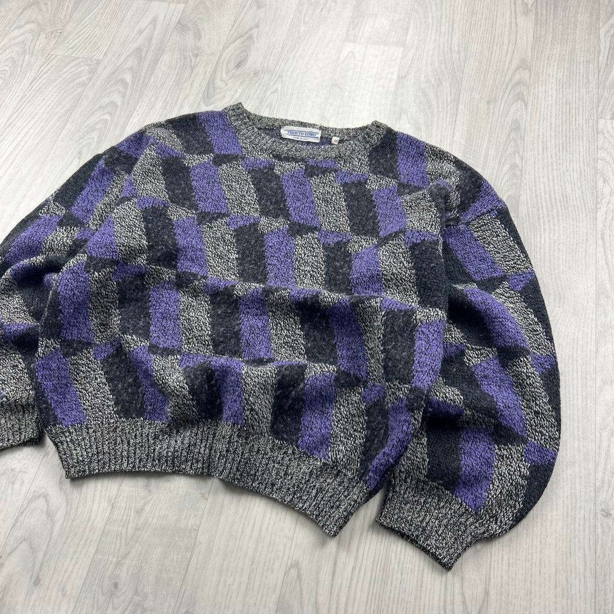 VINTAGE 90s PRONTO UOMO PATTERN KNITTED JUMPER GREY / LILAC