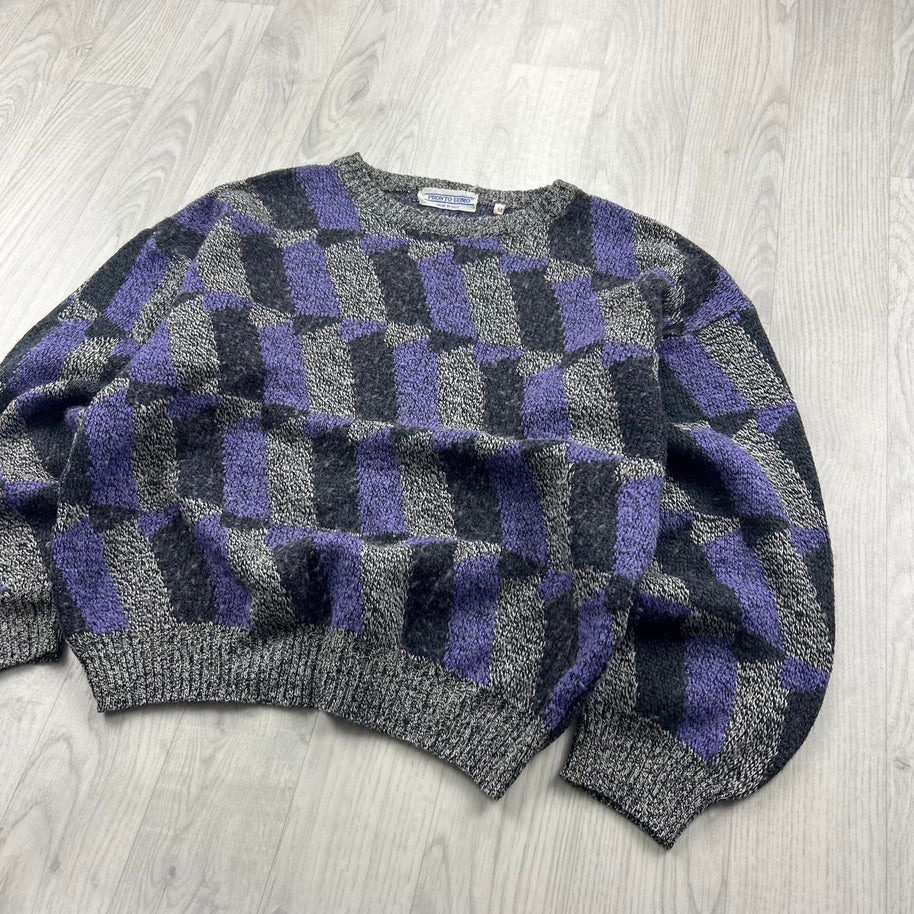 VINTAGE 90s PRONTO UOMO PATTERN KNITTED JUMPER GREY / LILAC