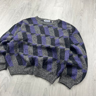 VINTAGE 90s PRONTO UOMO PATTERN KNITTED JUMPER GREY / LILAC