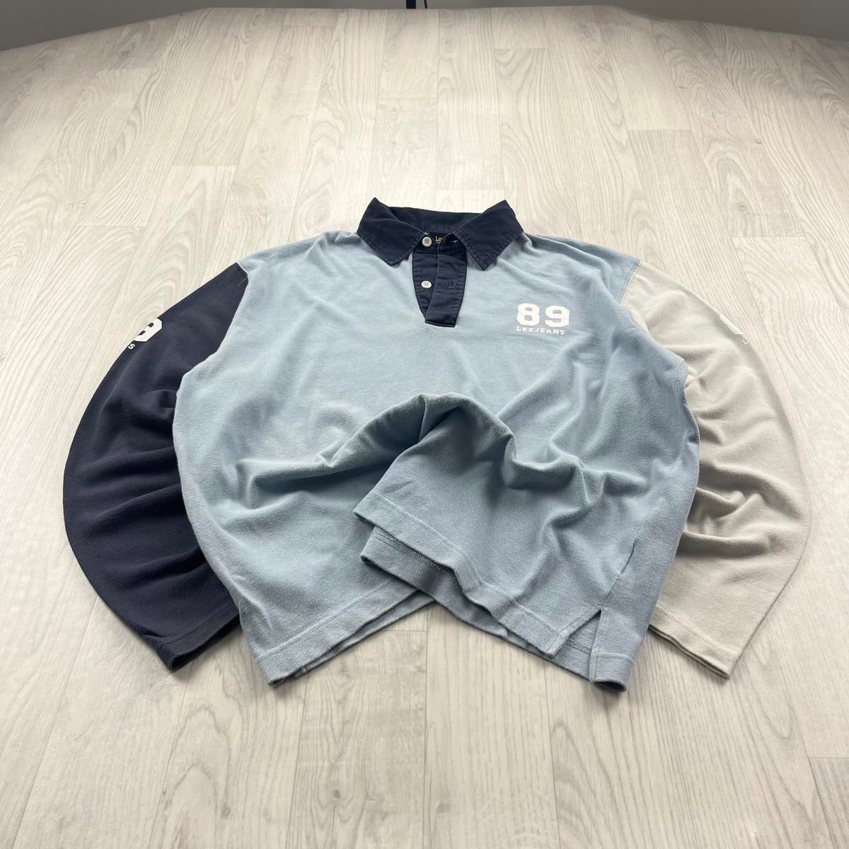 VINTAGE Y2K LEE STRIPED LONG SLEEVE RUGBY POLO SHIRT BLUE WHITE