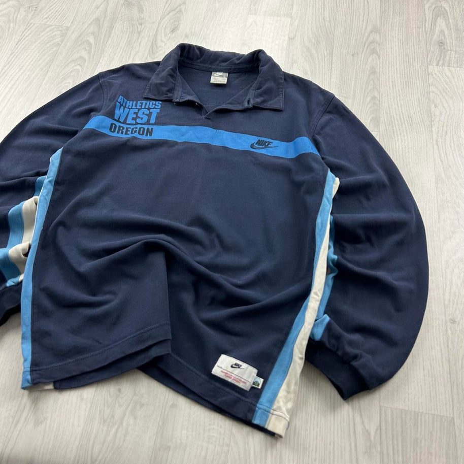 VINTAGE Y2K NIKE OREGON LONG SLEEVE RUGBY POLO SHIRT NAVY