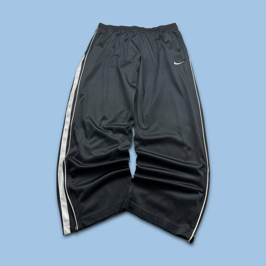 VINTAGE Y2K NIKE BASKETBALL SIDE STRIPE WIDE LEG TRACKSUIT BOTTOMS BLACK