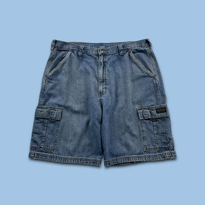 VINTAGE WRANGLER BAGGY CARPENTER CARGO JORTS BLUE (36w)