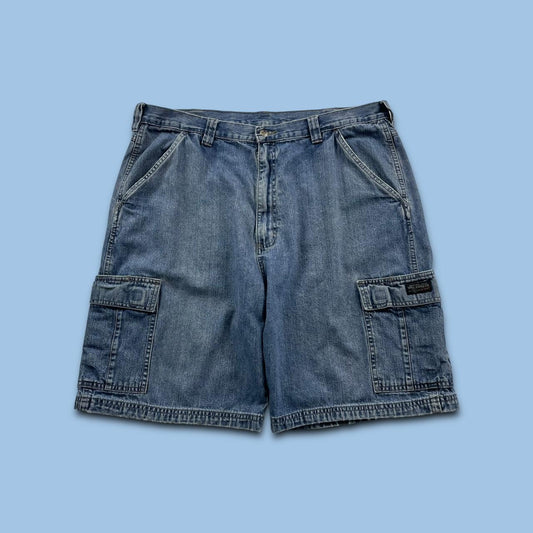 VINTAGE WRANGLER BAGGY CARPENTER CARGO JORTS BLUE (36w)