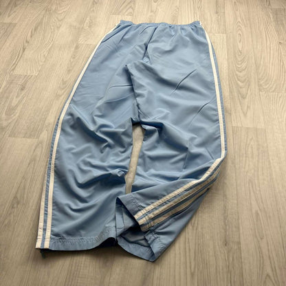 VINTAGE Y2K ADIDAS SIDE STRIPE BAGGY TRACKSUIT BOTTOMS BABY BLUE WHITE (M)