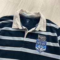 VINTAGE 00s NEW SOUTH WALES STRIPED LONG SLEEVE RUGBY POLO SHIRT NAVY / SKY BLUE