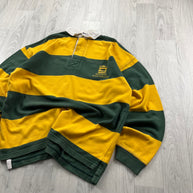 VINTAGE Y2K STRIPED LONG SLEEVE RUGBY POLO SHIRT YELLOW KHAKI
