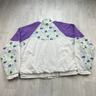 VINTAGE 90s REEBOK GEOMETRIC GRAPHIC WINDBREAKER JACKET WHITE / PURPLE