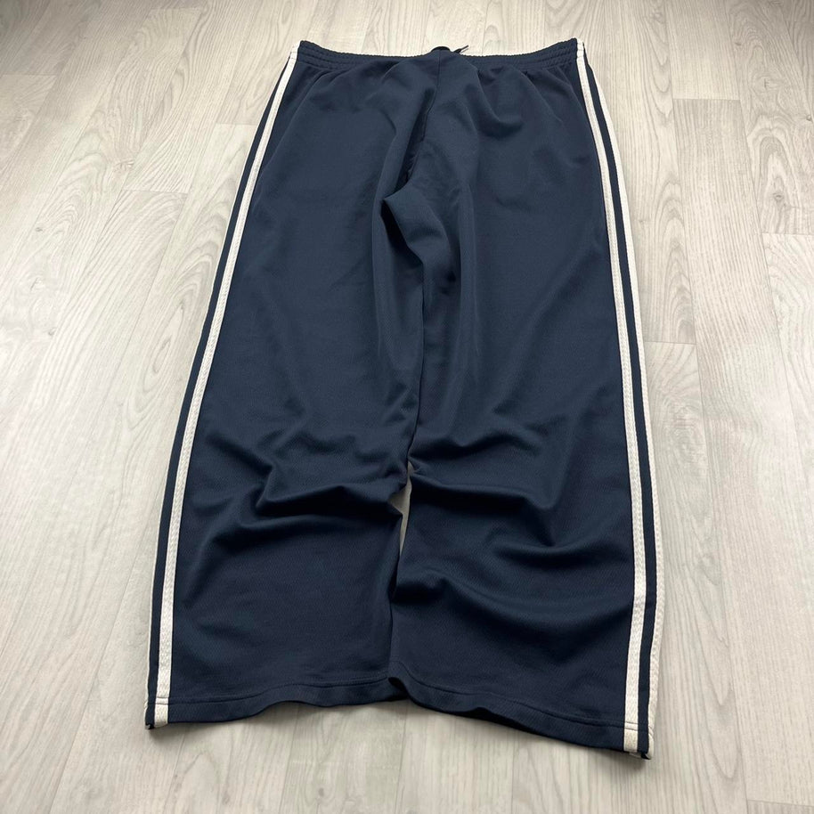 VINTAGE Y2K ADIDAS SIDE STRIPE WIDE LEG TRACKSUIT BOTTOMS NAVY
