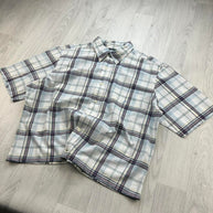 VINTAGE 00s NAUTICA CHECKERED CROPPED SHORT SLEEVE BUTTON UP SHIRT WHITE