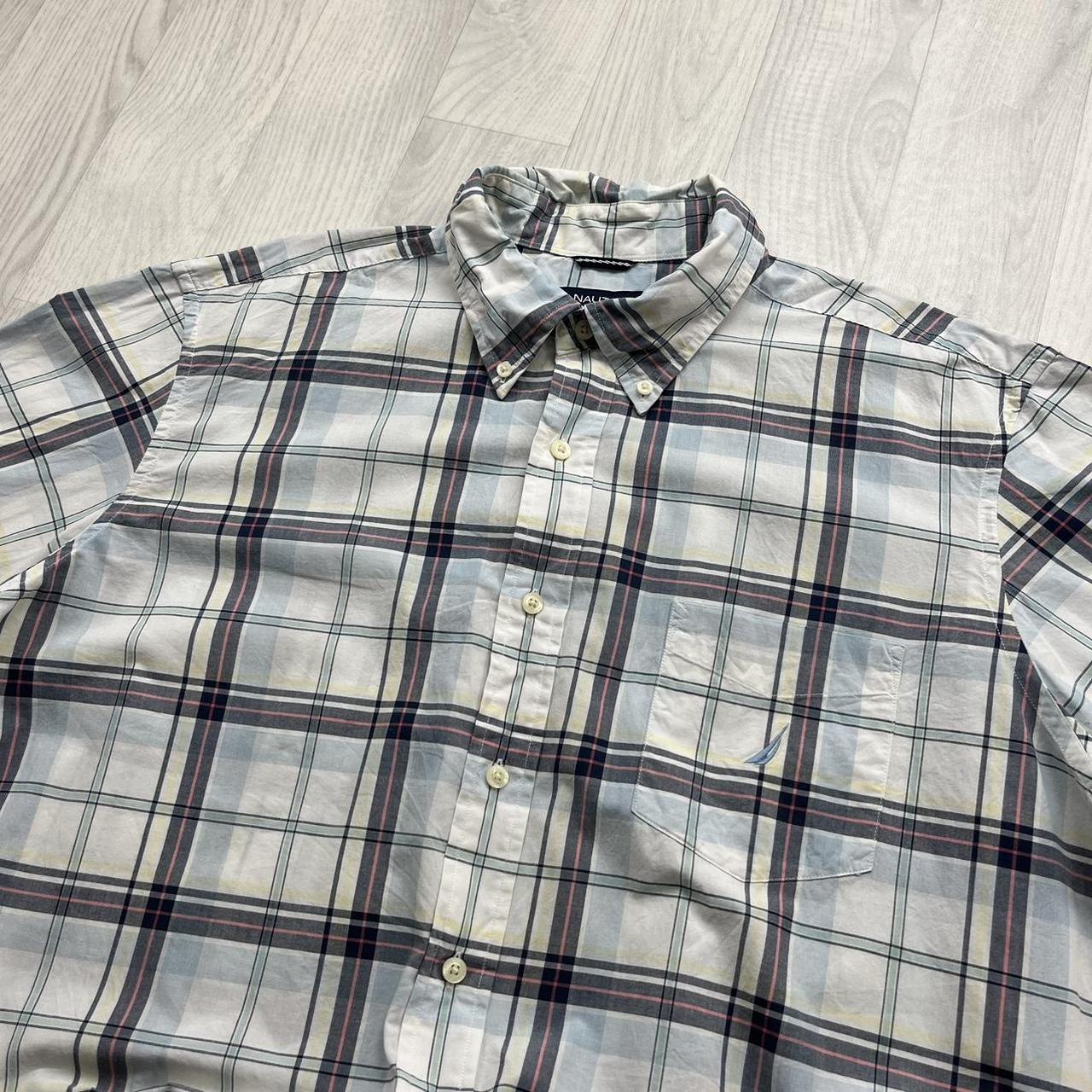 VINTAGE Y2K NAUTICA SHORT SLEEVE CHECKERED SHIRT BLUE WHITE