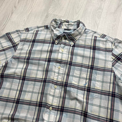 VINTAGE Y2K NAUTICA SHORT SLEEVE CHECKERED SHIRT BLUE WHITE