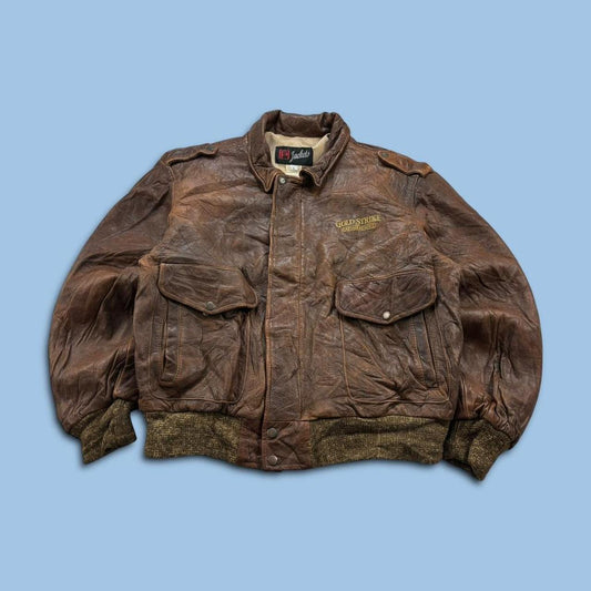 VINTAGE Y2K LEATHER FLIGHT BOMBER JACKET BROWN