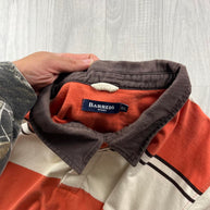 VINTAGE Y2K BARREDS STRIPED LONG SLEEVE RUGBY POLO SHIRT ORANGE