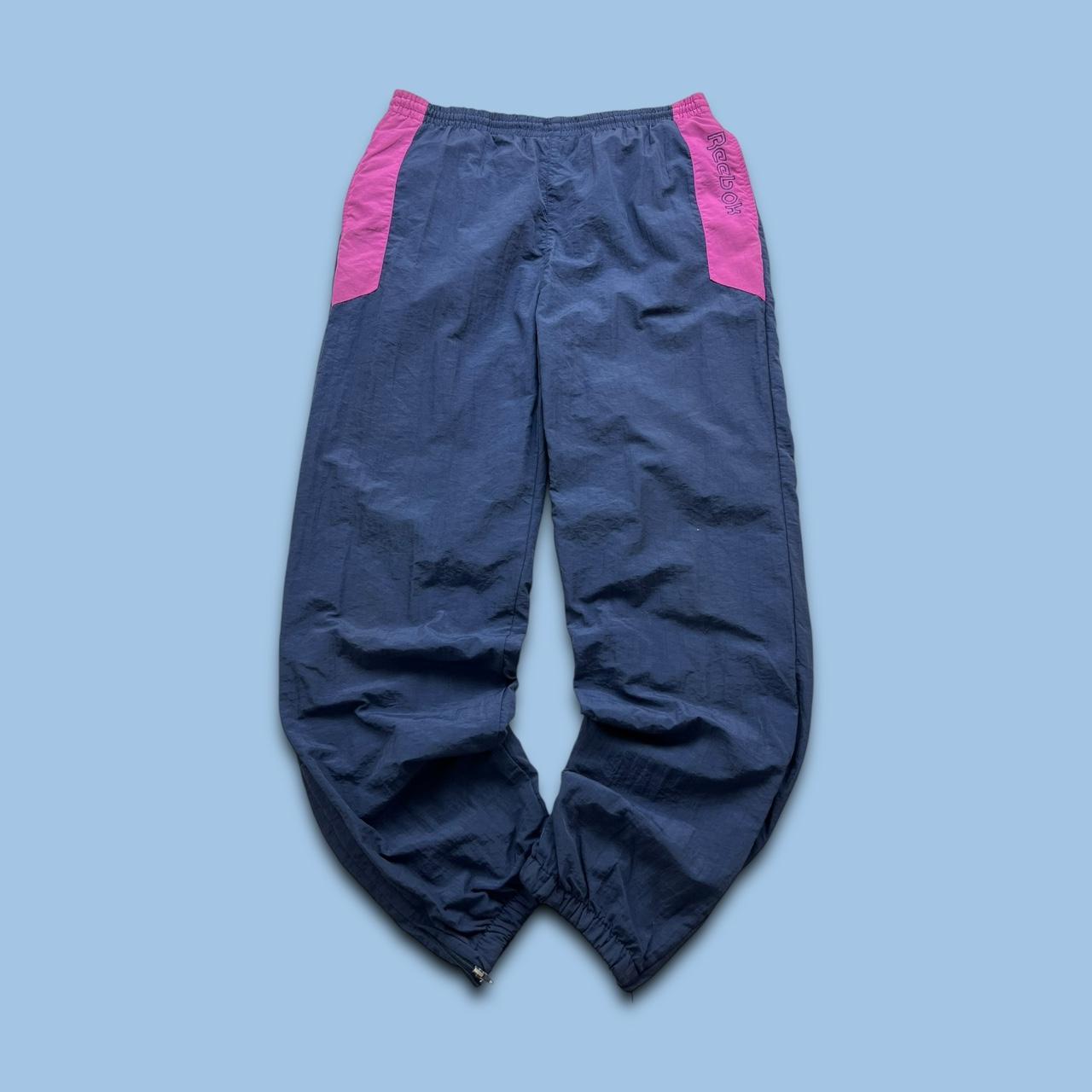 VINTAGE 90s REEBOK BAGGY TRACKSUIT BOTTOMS NAVY